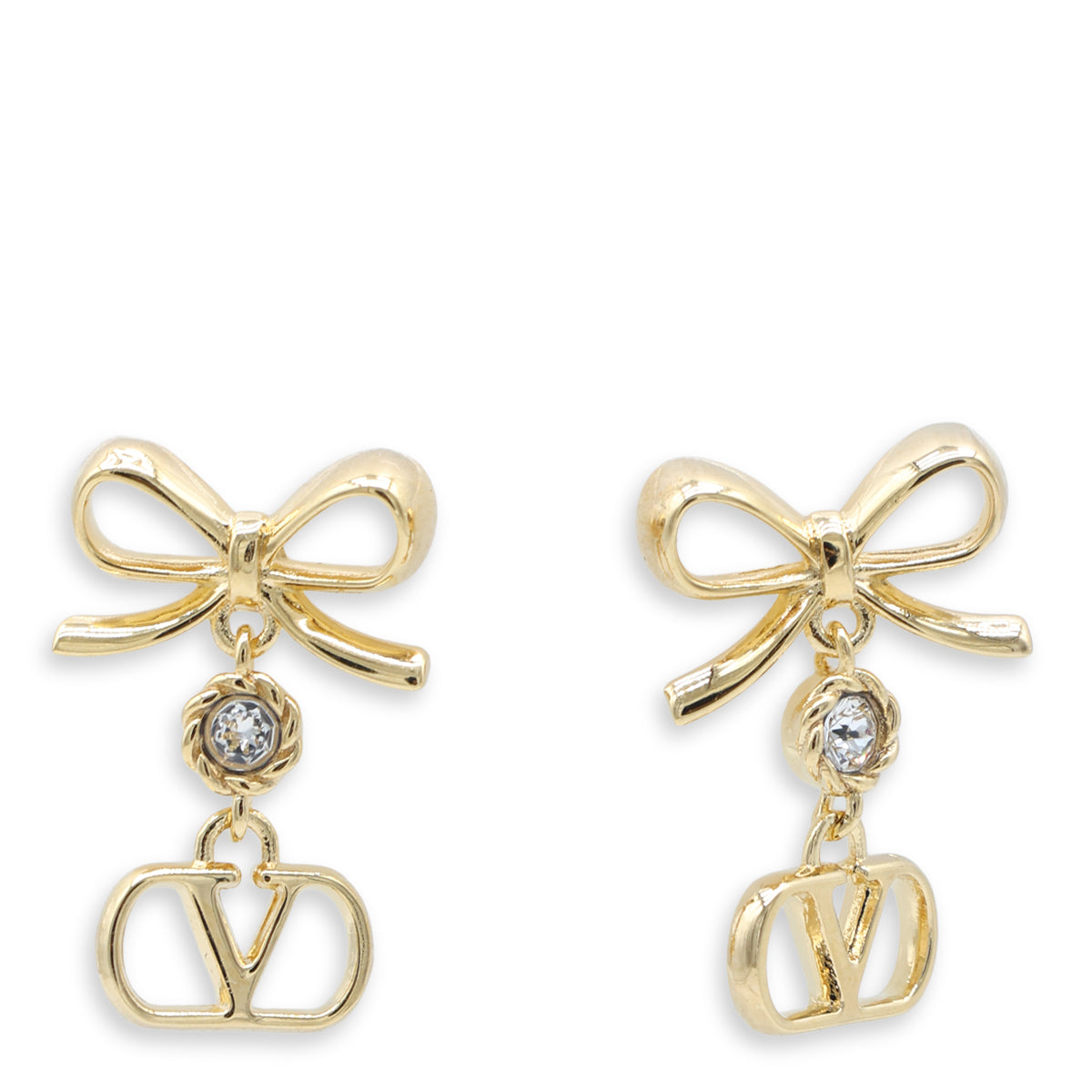 GOLD AND CRYSTAL BRASS VLOGO EARRINGS