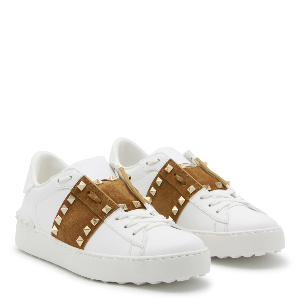 WHITE AND BEIGE LEATHER SNEAKERS