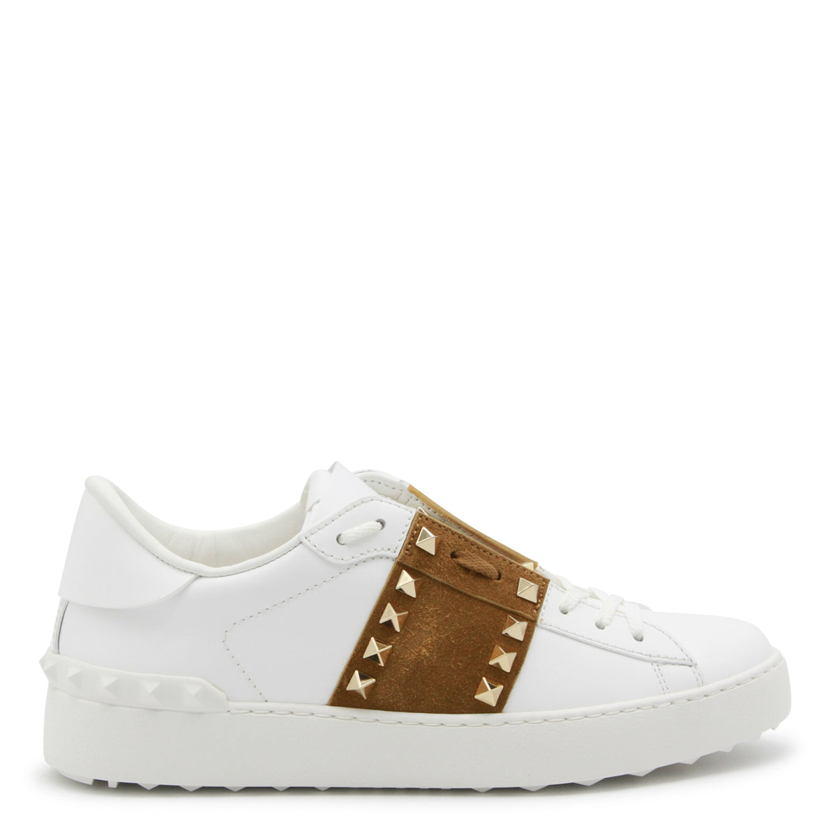 WHITE AND BEIGE LEATHER SNEAKERS