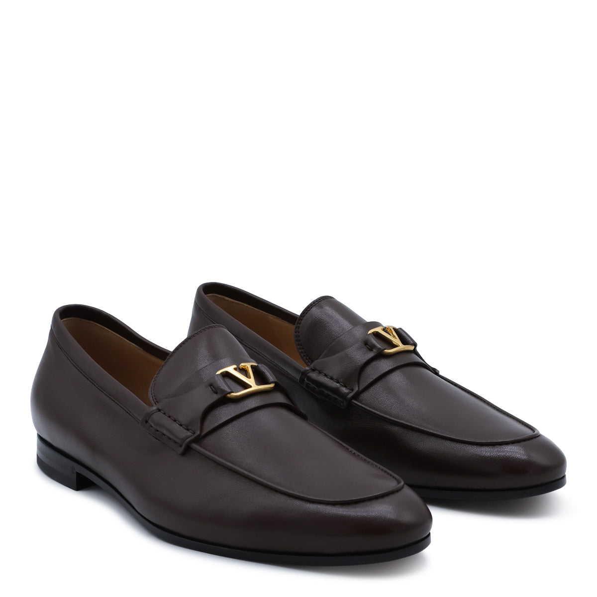 BROWN LEATHER VLOGO SIGNATURE LOAFERS