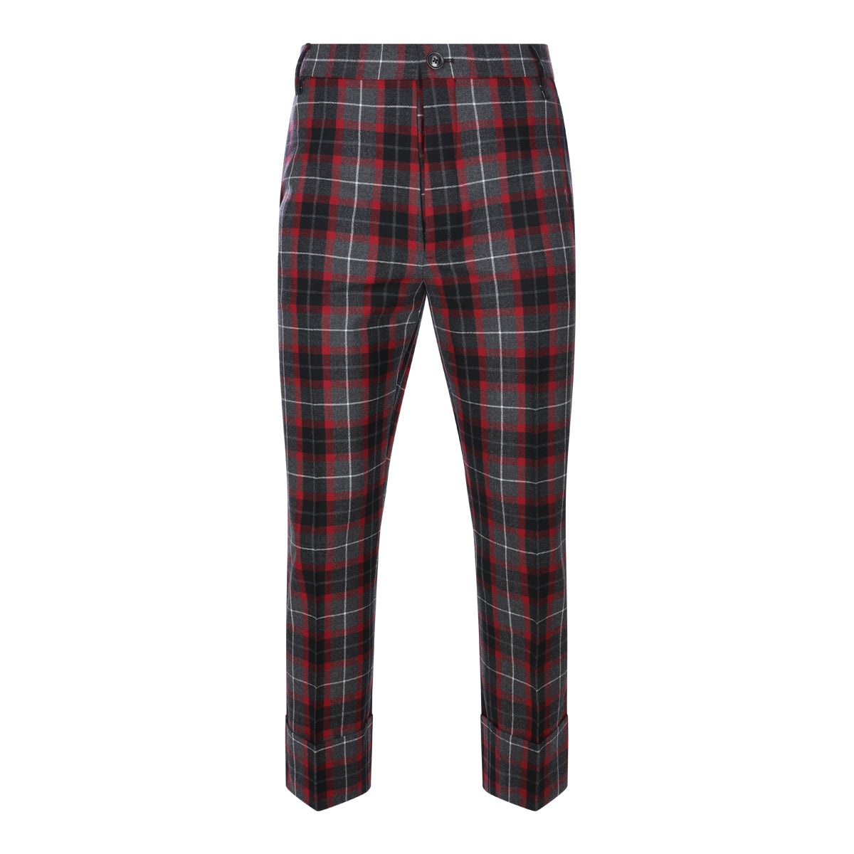 CHARCOAL AND RED VIRGIN WOOL GEORGE TURNUP TROUSERS
