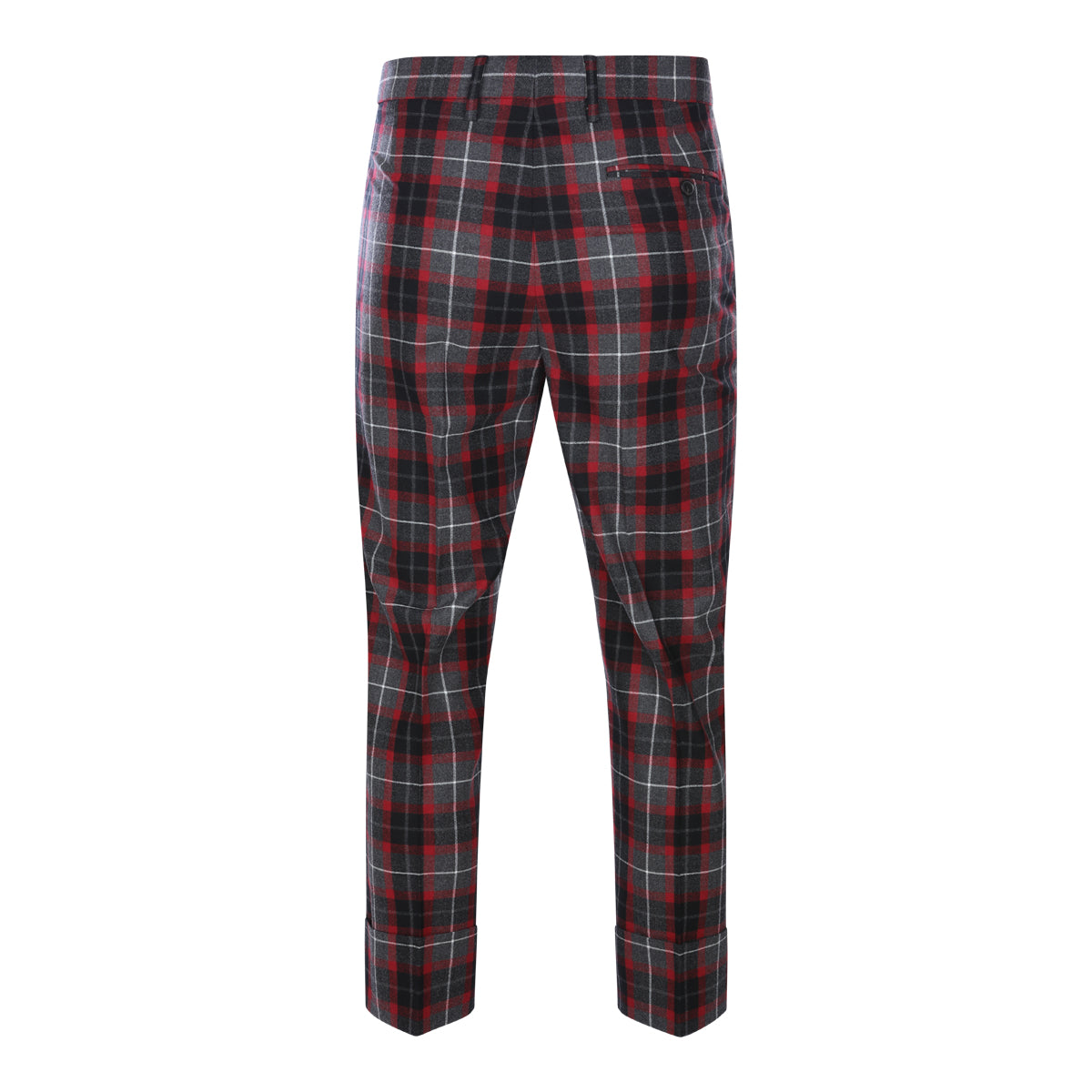 CHARCOAL AND RED VIRGIN WOOL GEORGE TURNUP TROUSERS