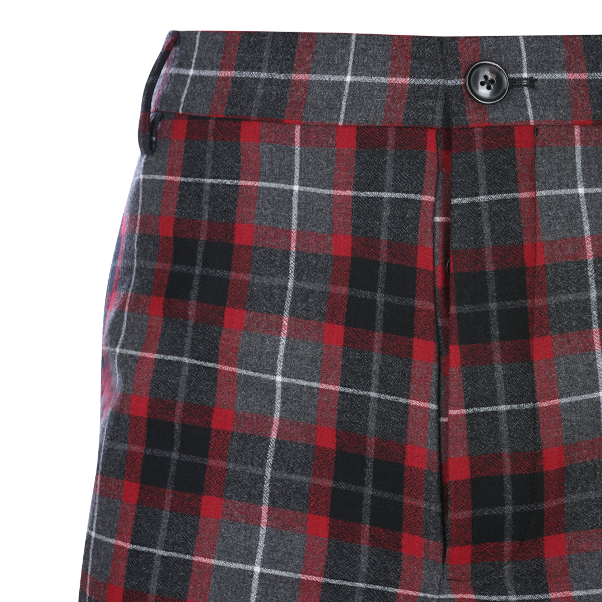 CHARCOAL AND RED VIRGIN WOOL GEORGE TURNUP TROUSERS
