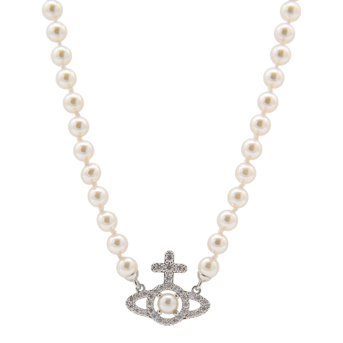 WHITE AND PLATINUM BRASS NECKLACE