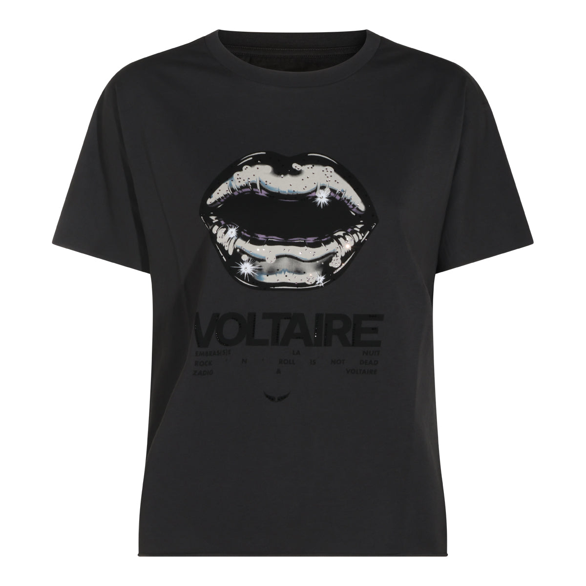BLACK COTTON STRASS T-SHIRT