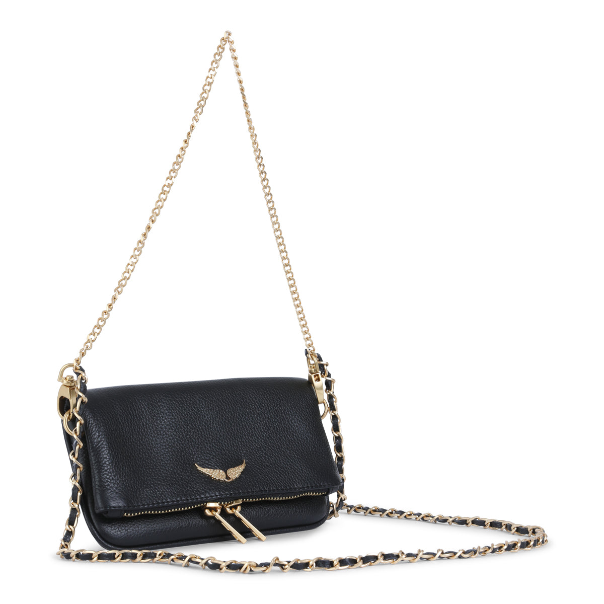 BLACK LEATHER NANO SHOULDER BAG