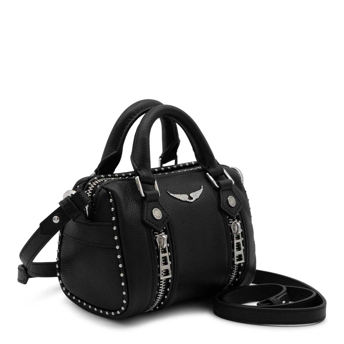 BLACK LEATHER SUNNY NANO STUDS SHOULDER BAG