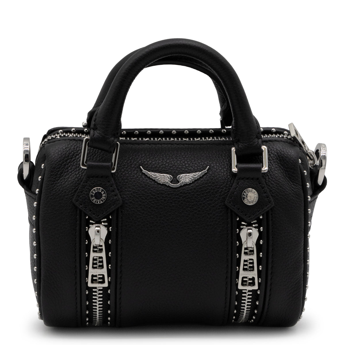 BLACK LEATHER SUNNY NANO STUDS SHOULDER BAG