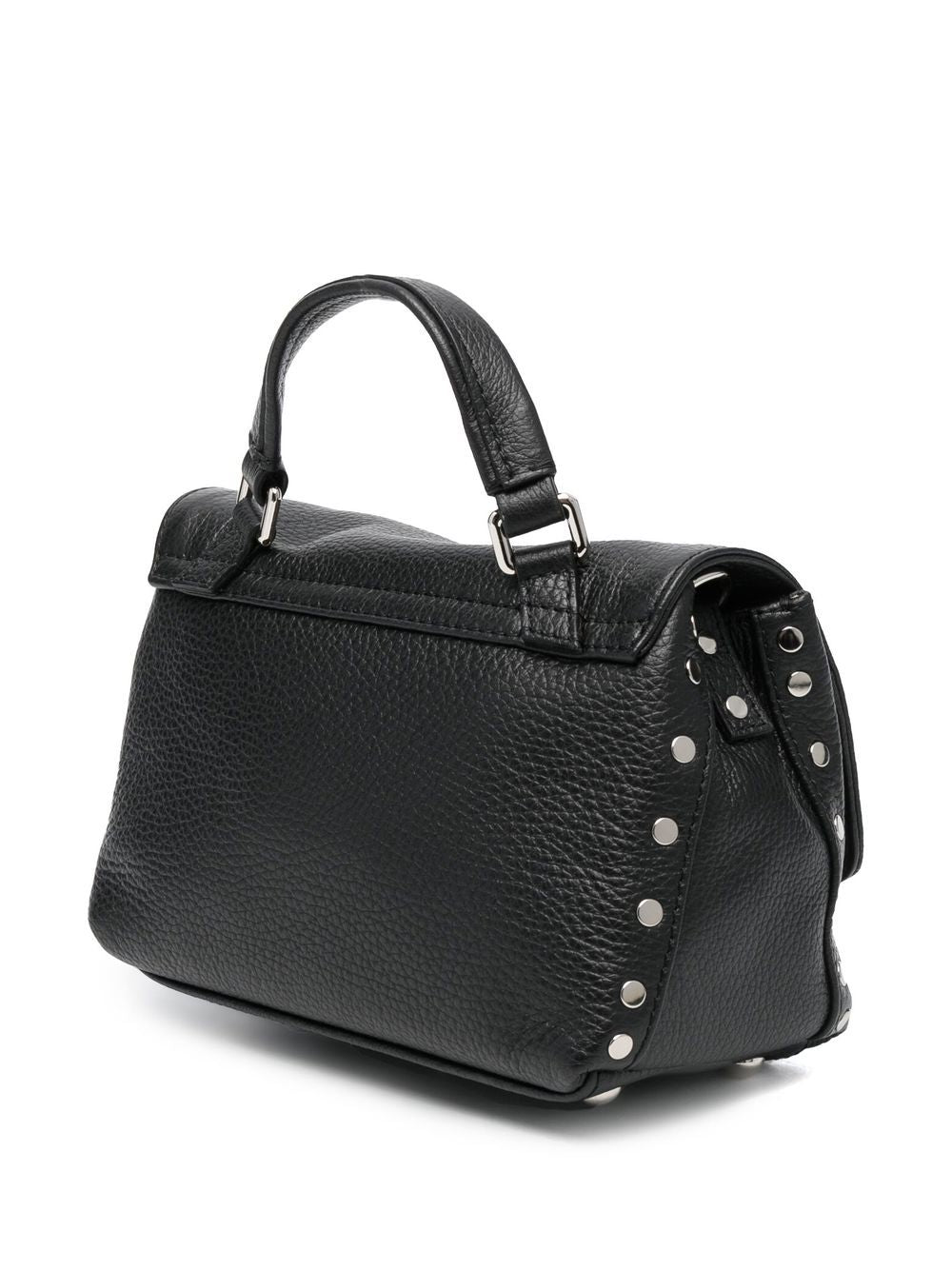 BLACK LEATHER POSTINA BABY TOP HANDLE BAG