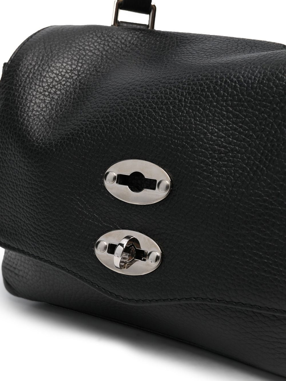 BLACK LEATHER POSTINA BABY TOP HANDLE BAG