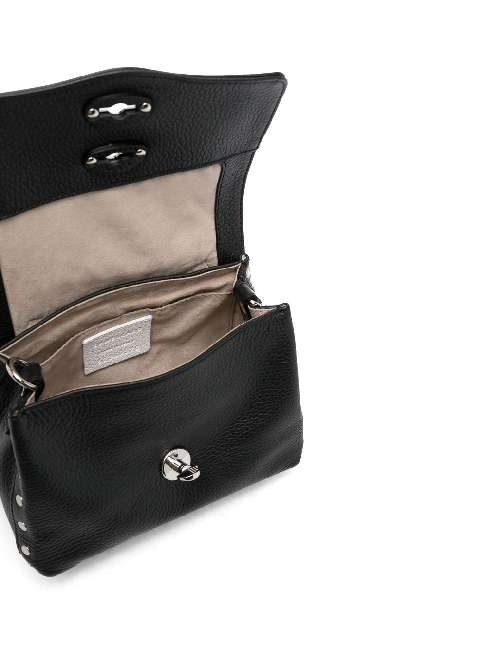 BLACK LEATHER POSTINA BABY TOP HANDLE BAG