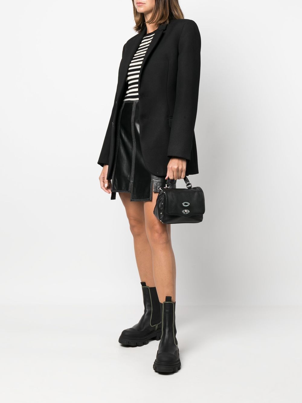BLACK LEATHER POSTINA BABY TOP HANDLE BAG