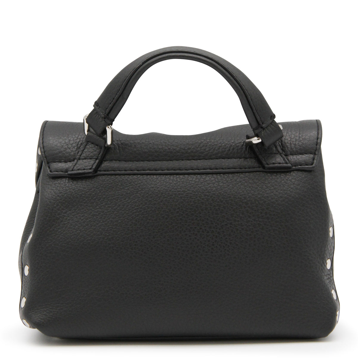 BLACK LEATHER POSTINA BABY TOP HANDLE BAG