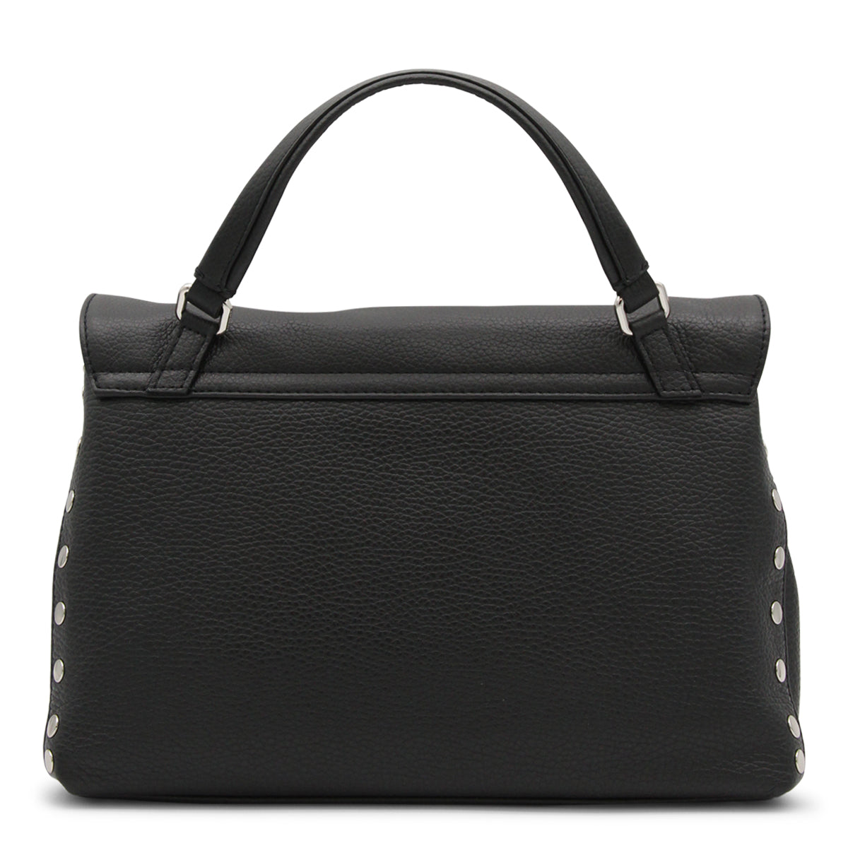 BLACK LEATHER POSTINA SMALL TOP HANDLE BAG