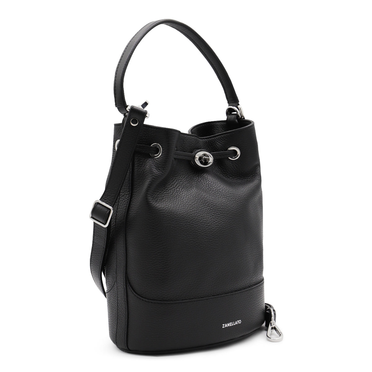 BLACK LEATHER MONDA' SATCHEL