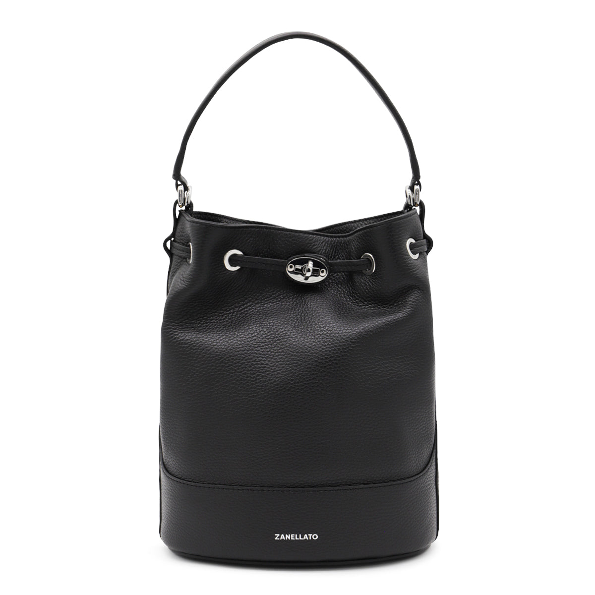 BLACK LEATHER MONDA' SATCHEL