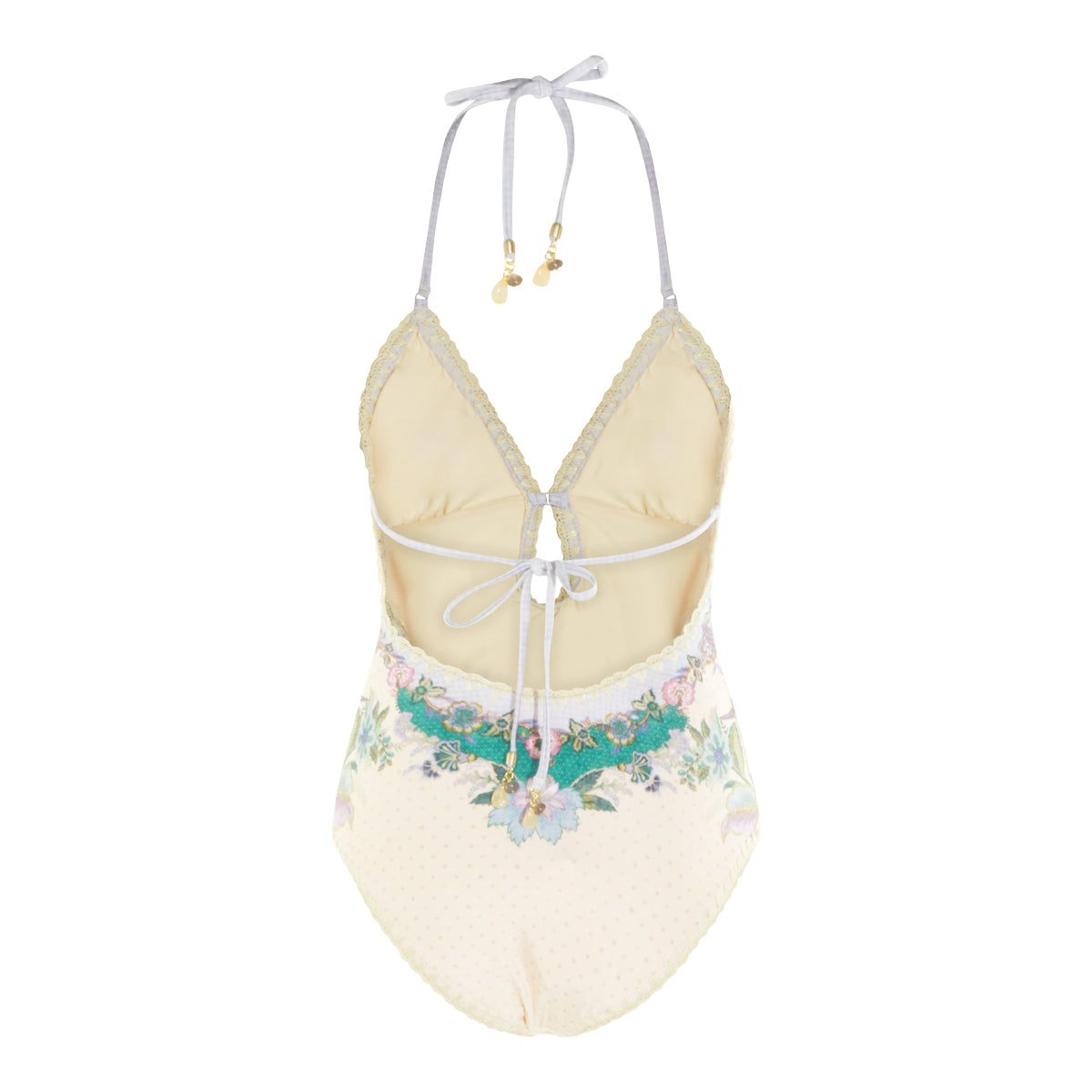 CREAM SCARF FLORAL ONE PIECE BEACHWEAR