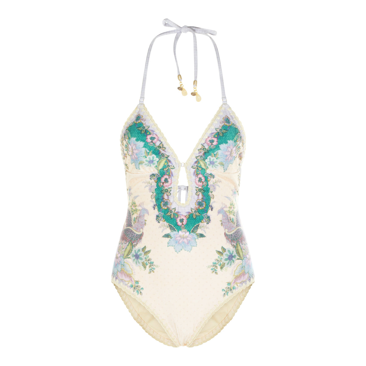 CREAM SCARF FLORAL ONE PIECE BEACHWEAR
