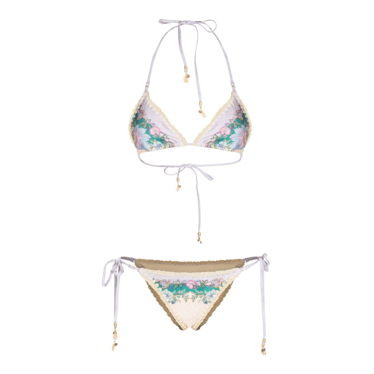CREAM SCARF FLORAL BIKINI BEACHWEAR