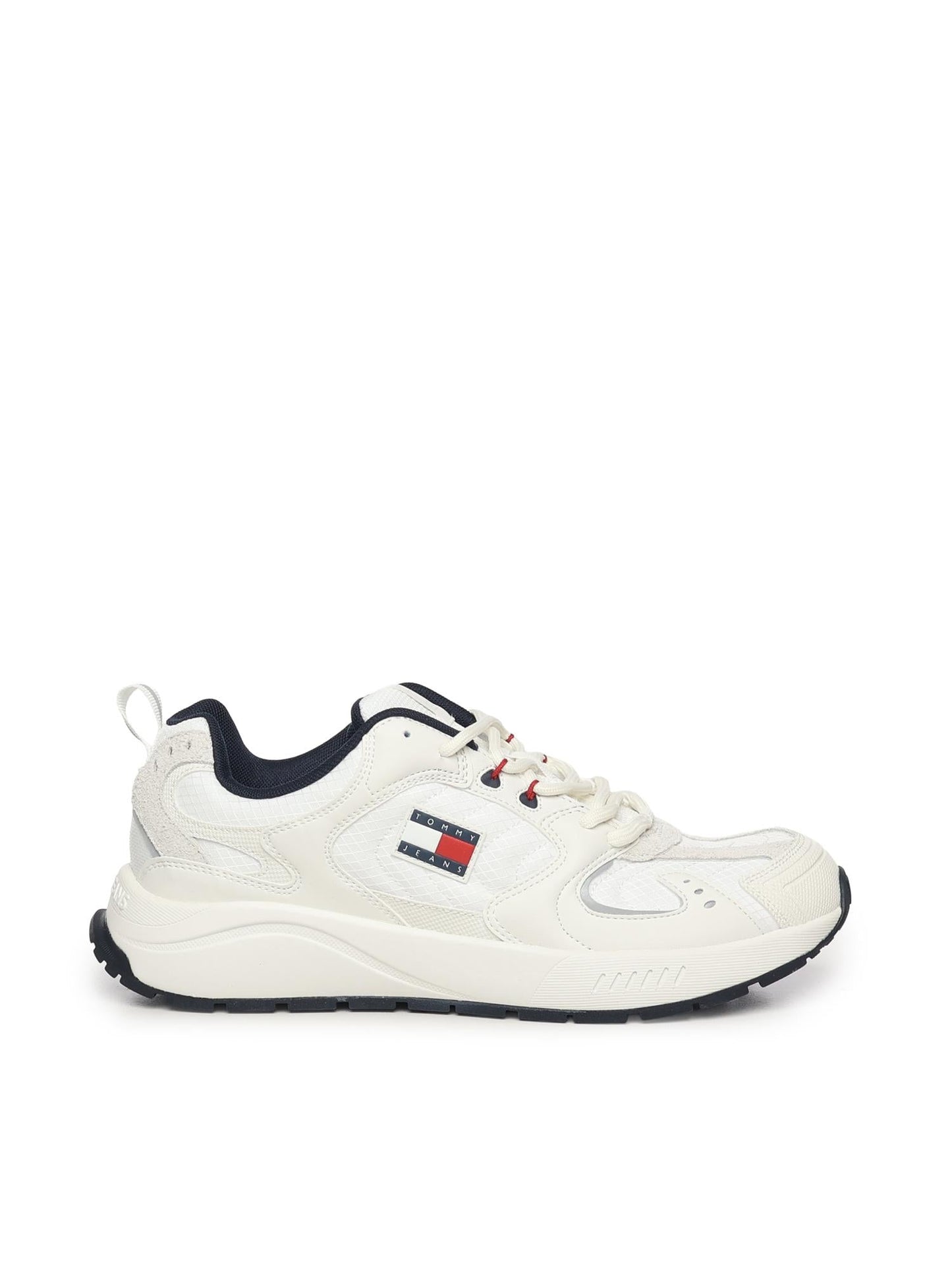 Sneakers con mix di texture e logo