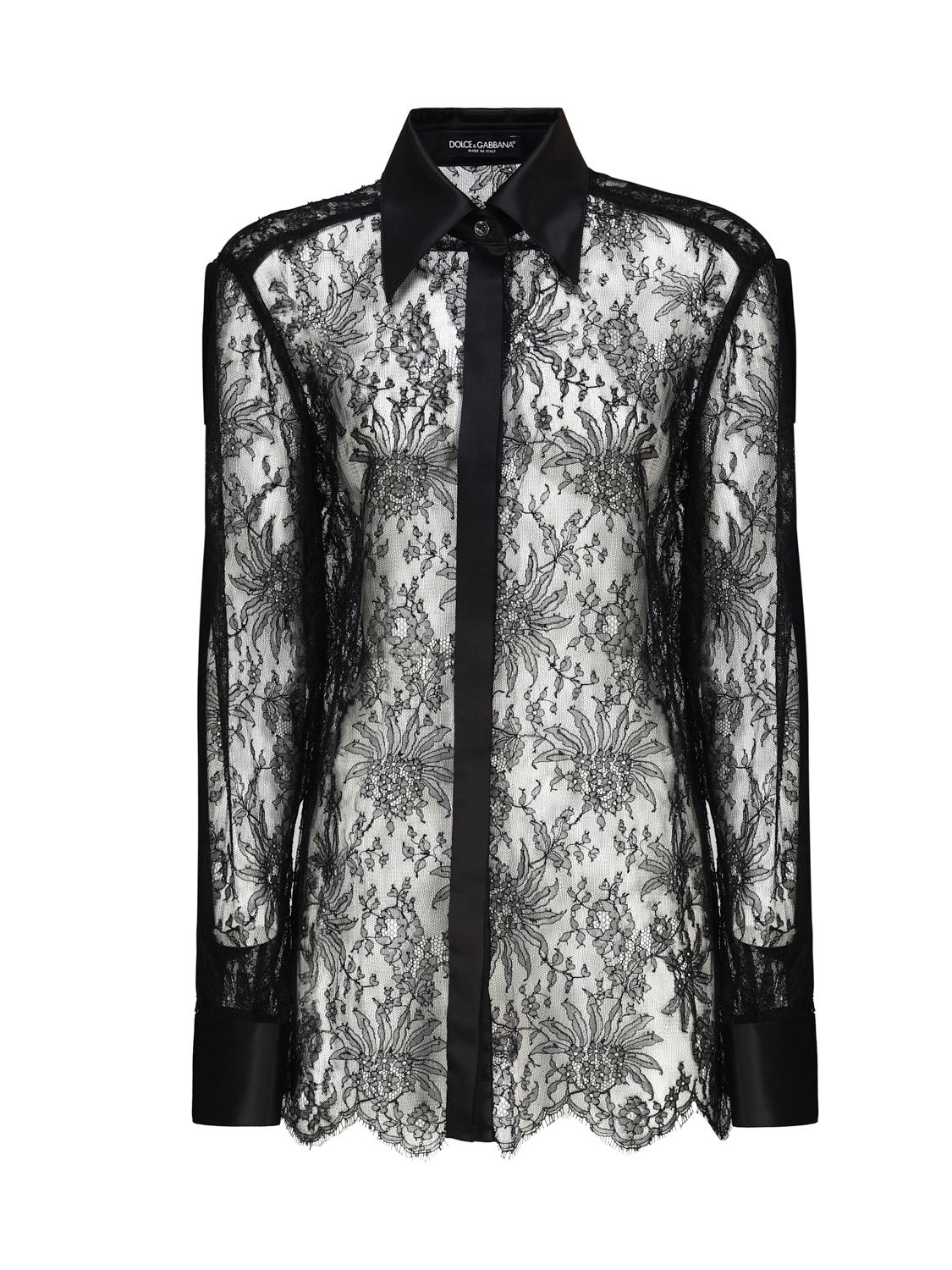 Camicia in pizzo Chantilly con dettagli in raso