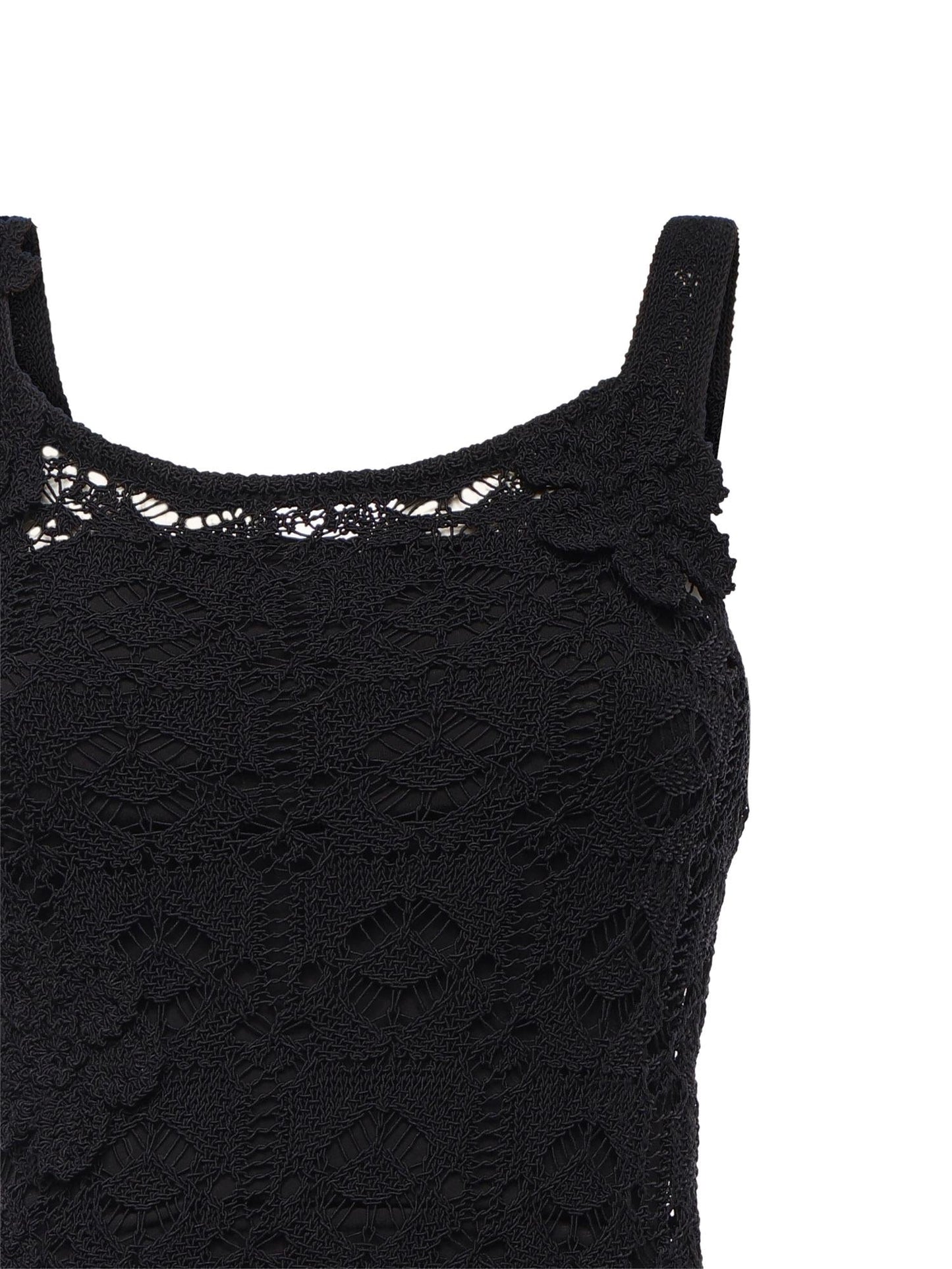 Abito midi crochet con fiori applicati