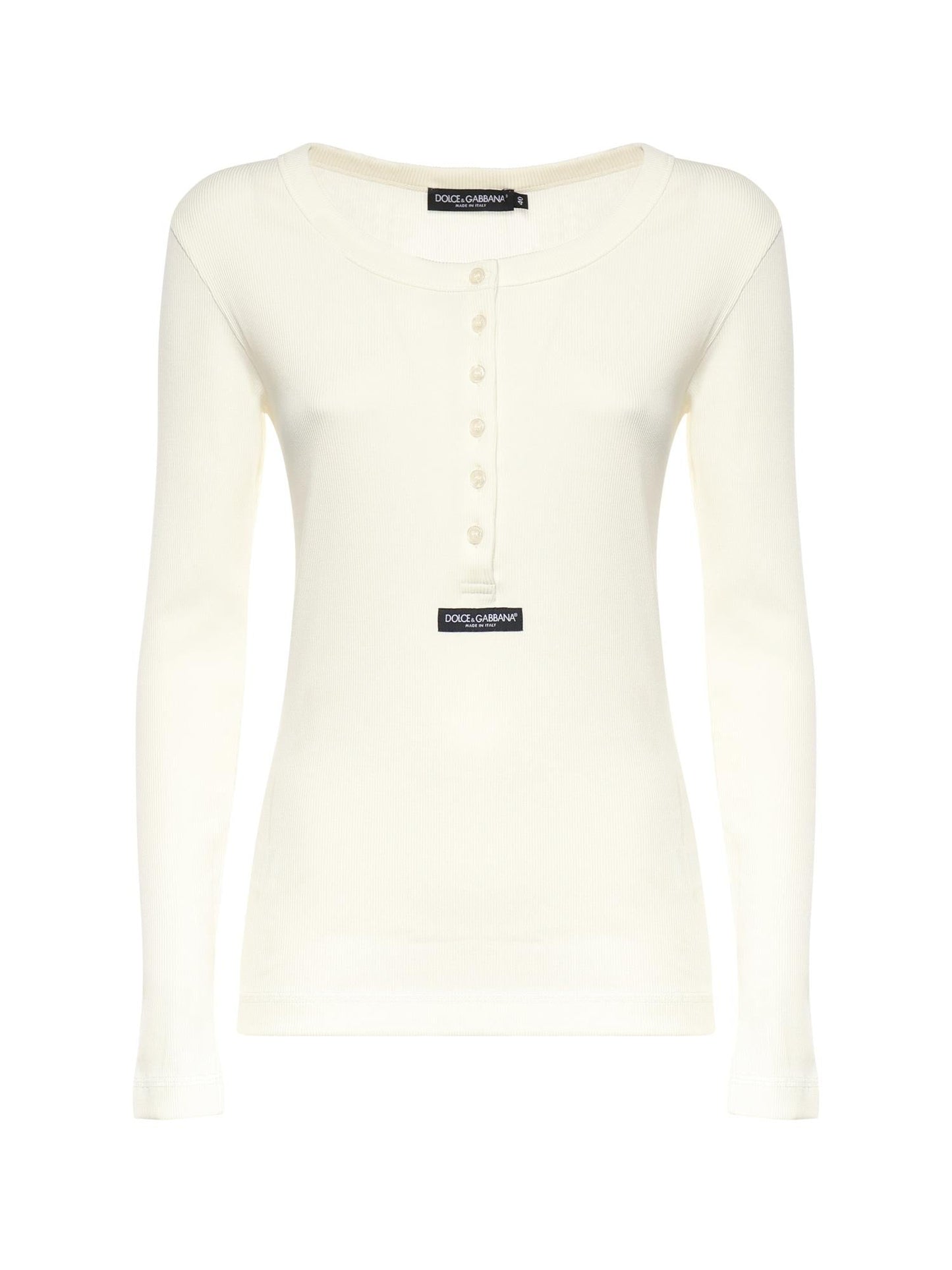 T-shirt Serafino in cotone a coste