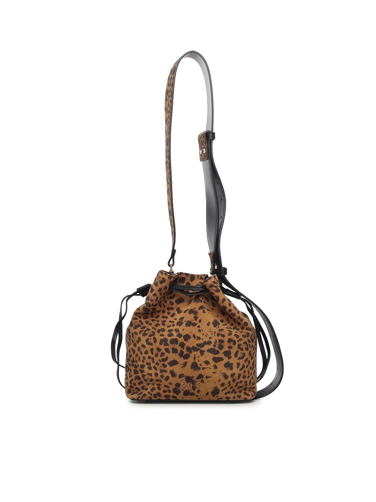 Borsa secchiello a tracolla piccola in suede leopardato