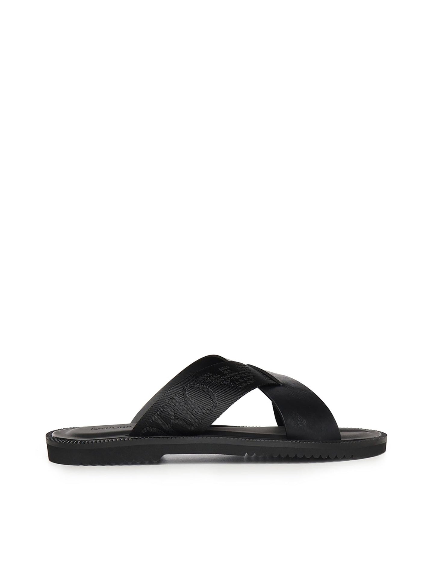 Sandali crossed in pelle e nastro con logo