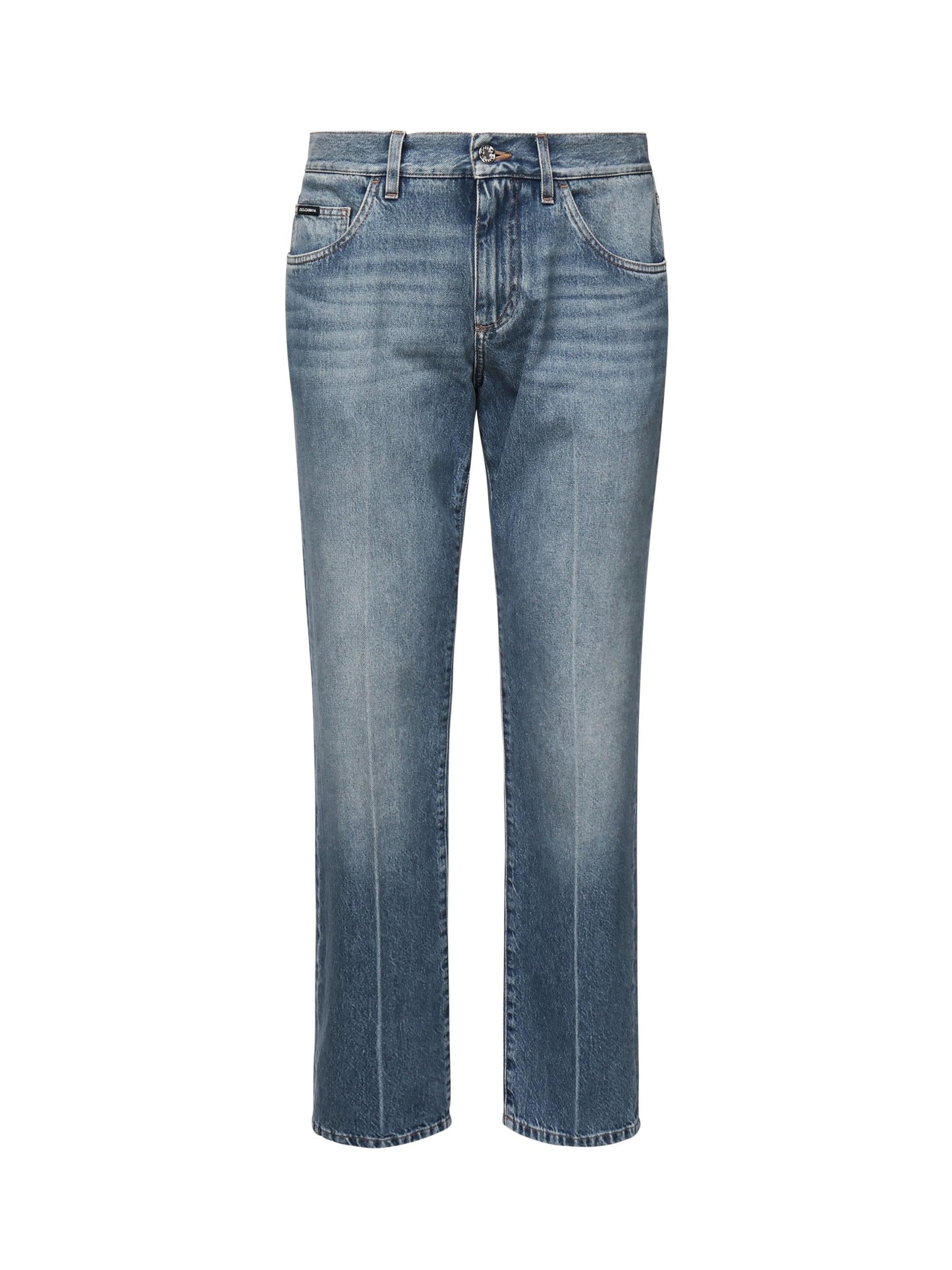 Jeans modello Classic cinque tasche in cotone con abrasioni