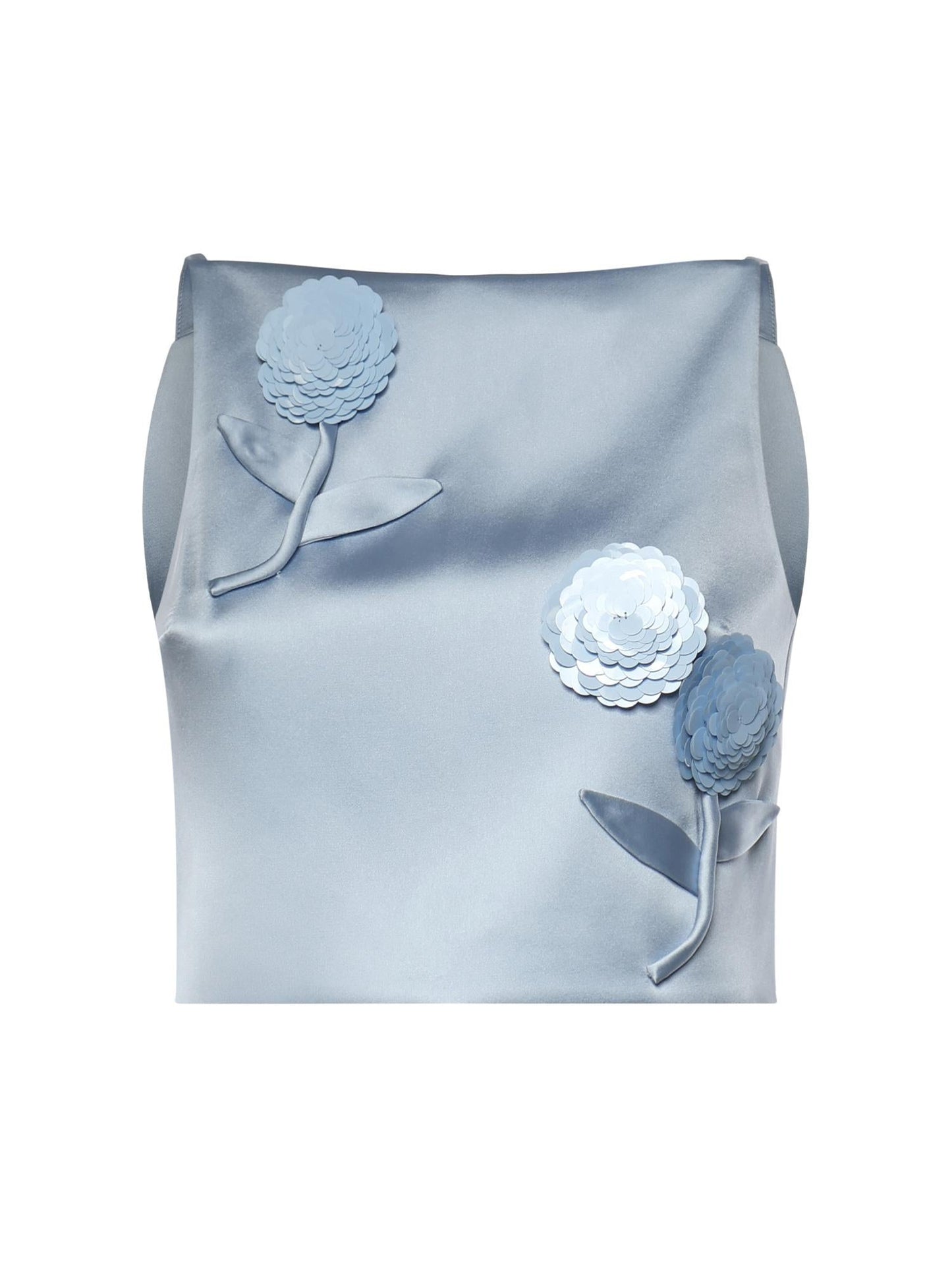 Top in raso con applicazioni floreali