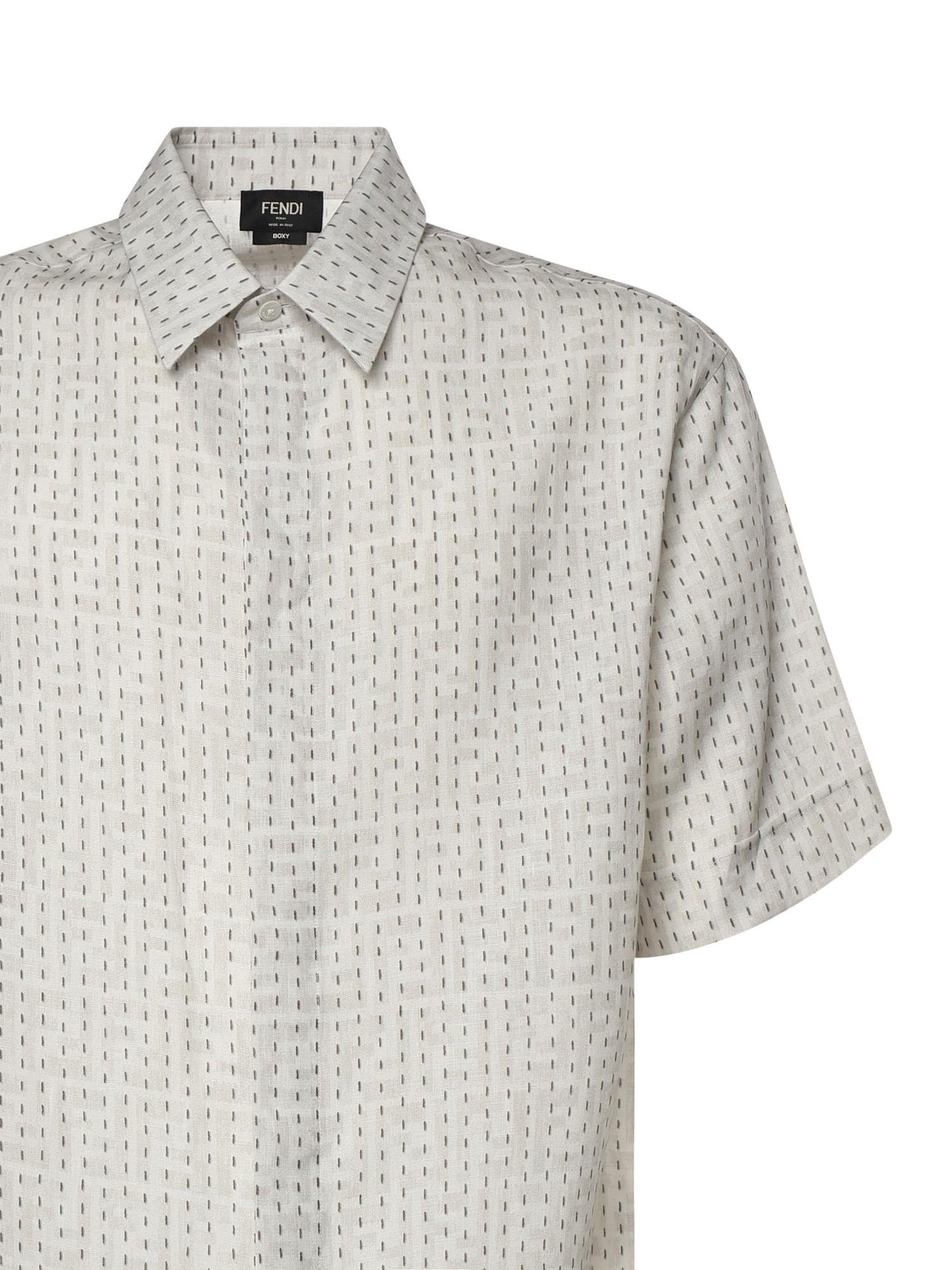 Camicia FF jacquard in lino con impunture