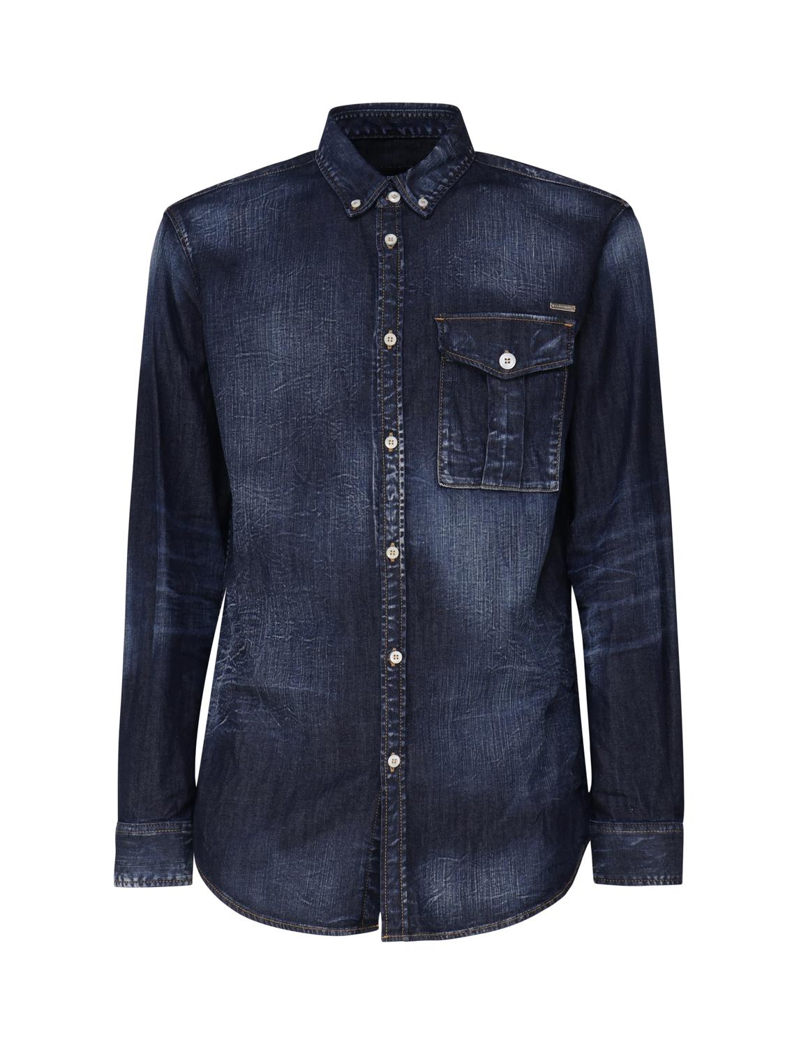 Camicia denim con placca logo