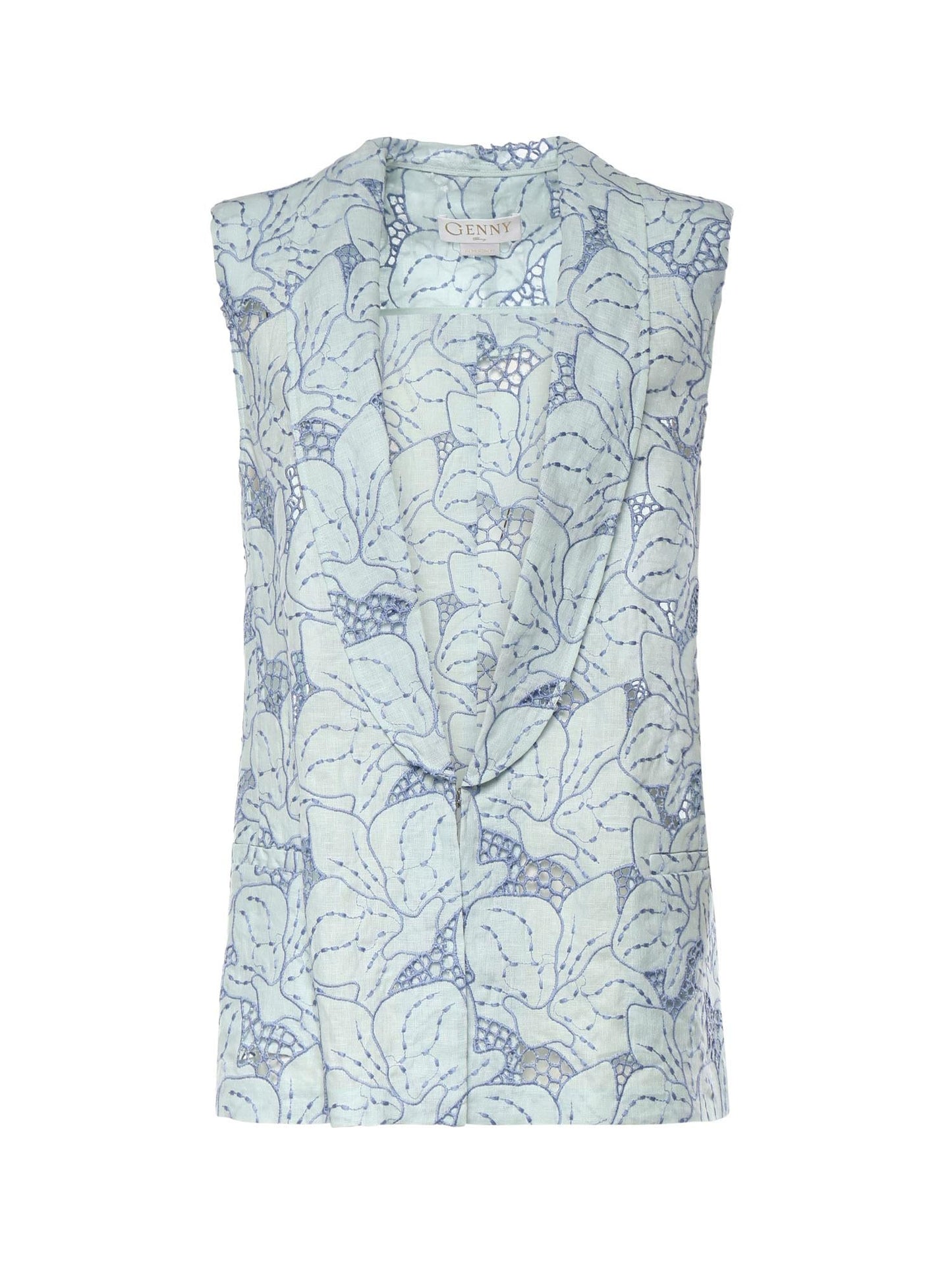 Gilet in lino con ricamo orchidea
