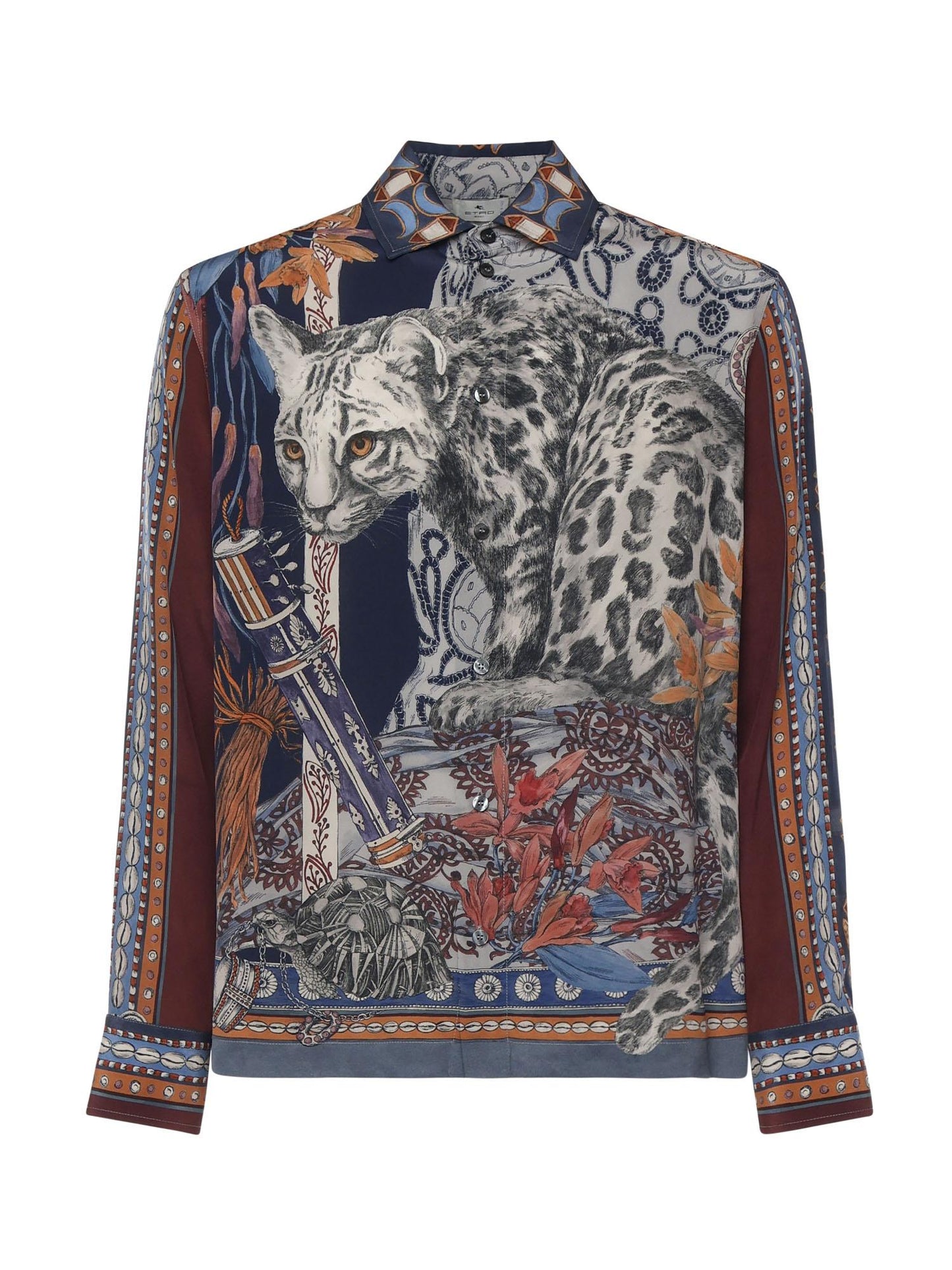 Camicia in seta con stampa piazzata leopardo