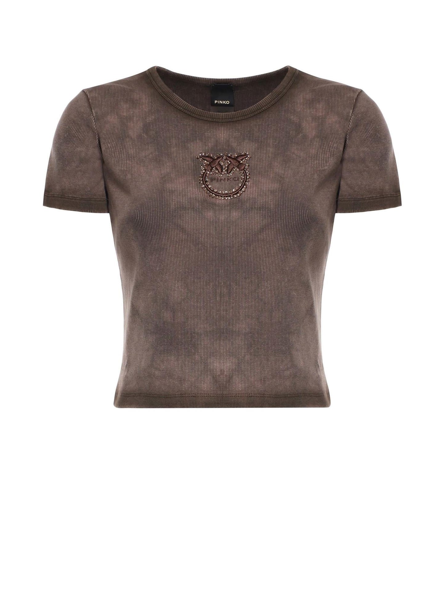 T-shirt cropped a coste con logo