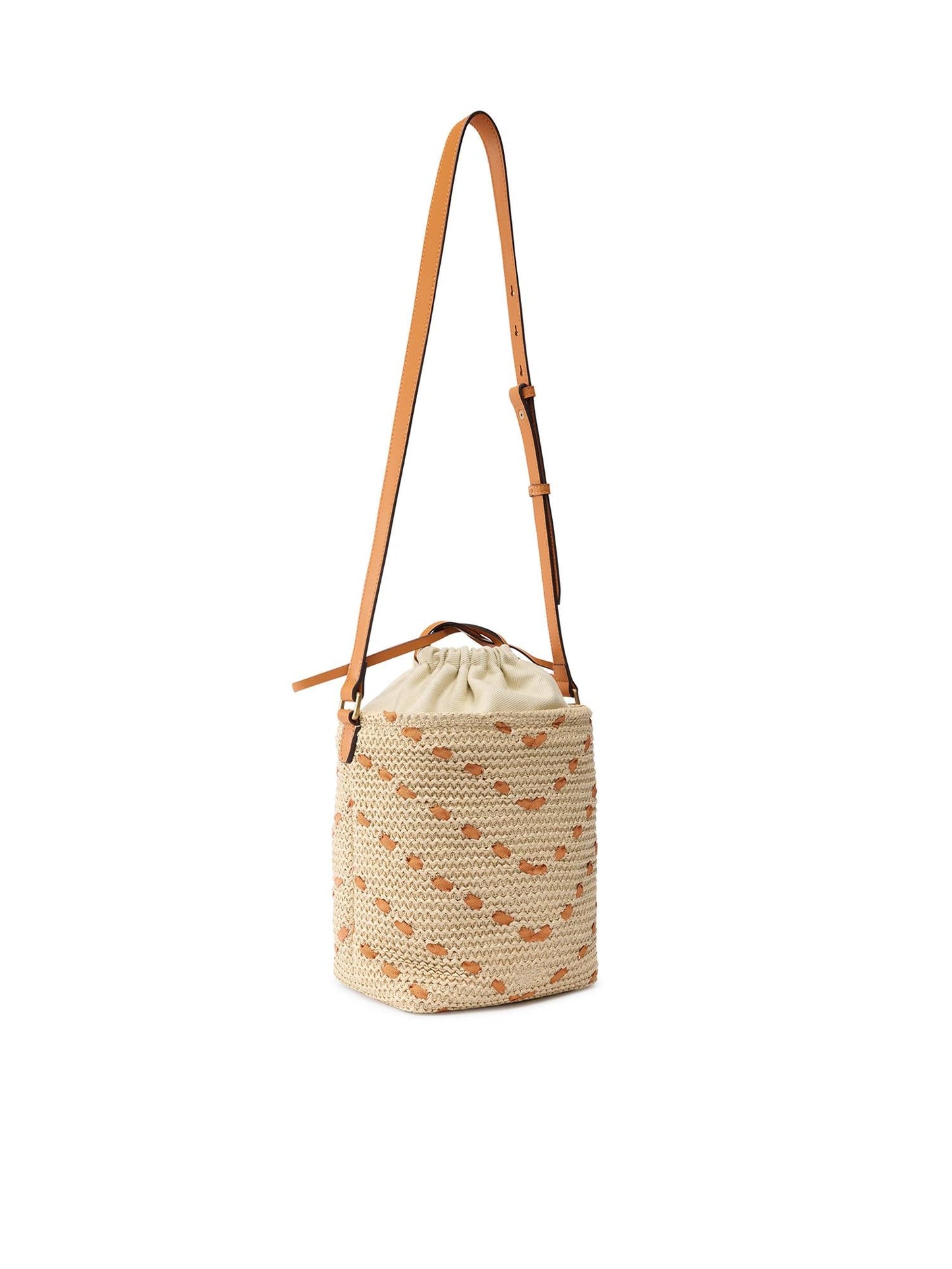 Borsa a tracolla Bucket Mini in rafia con motivo chevron