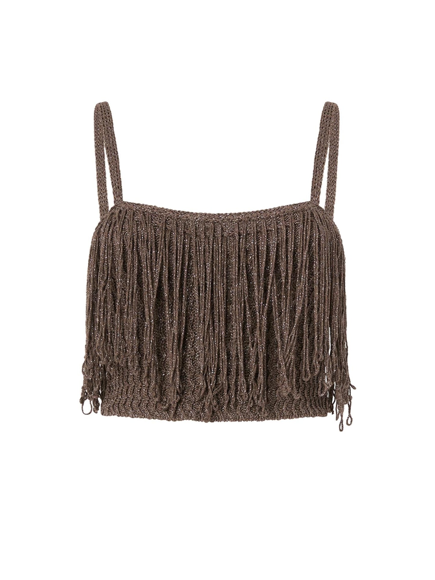 Crop top in maglia con frange
