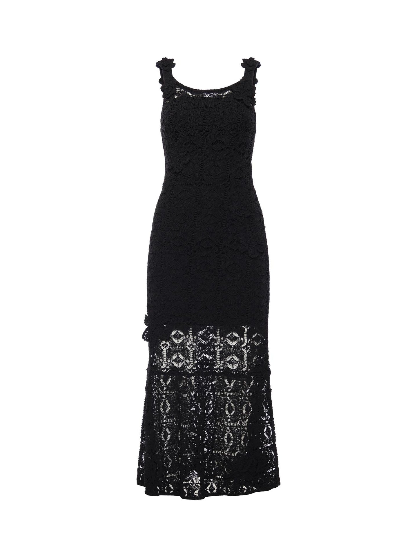 Abito midi crochet con fiori applicati