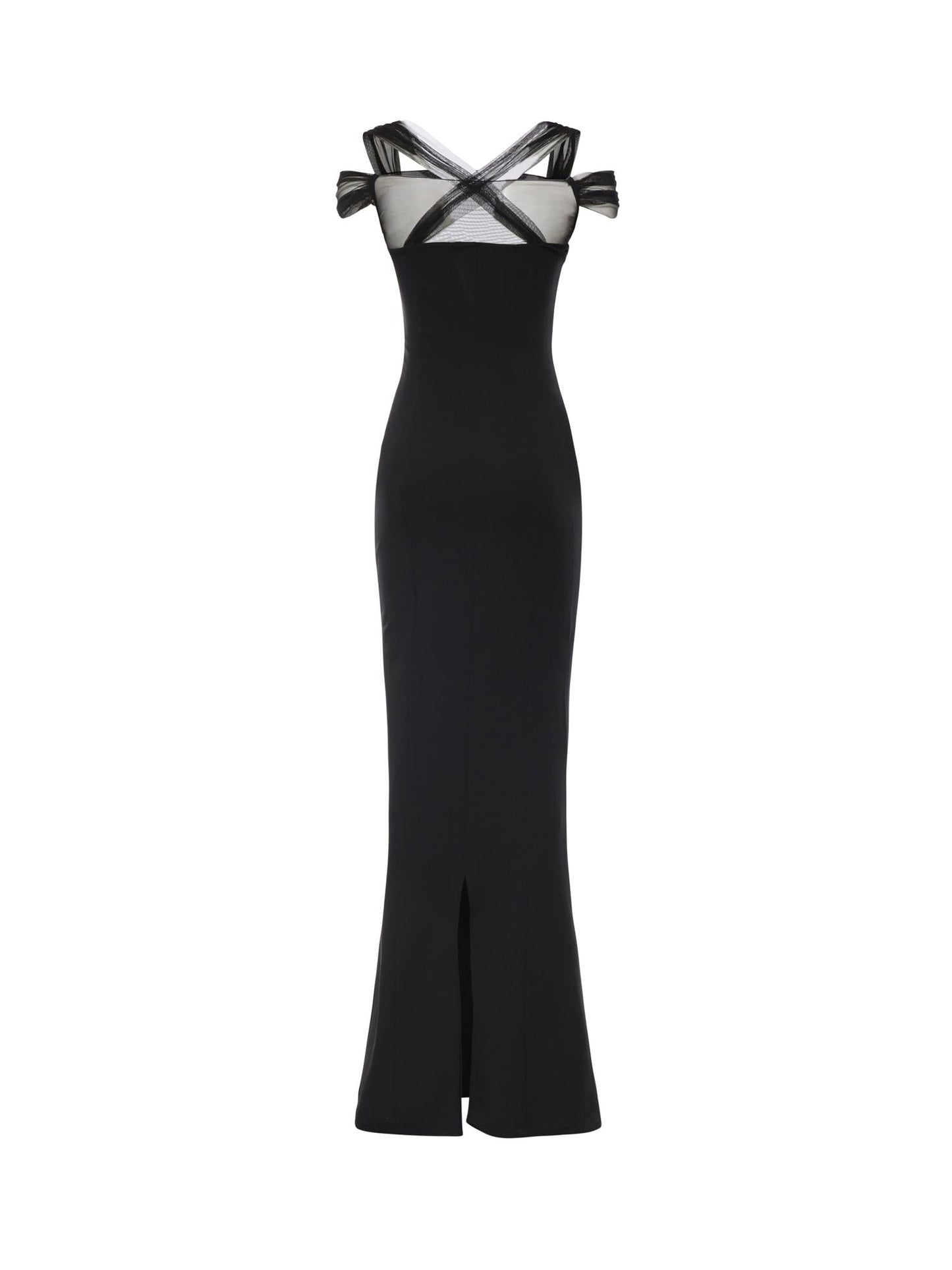 Abito lungo con ruches e tulle