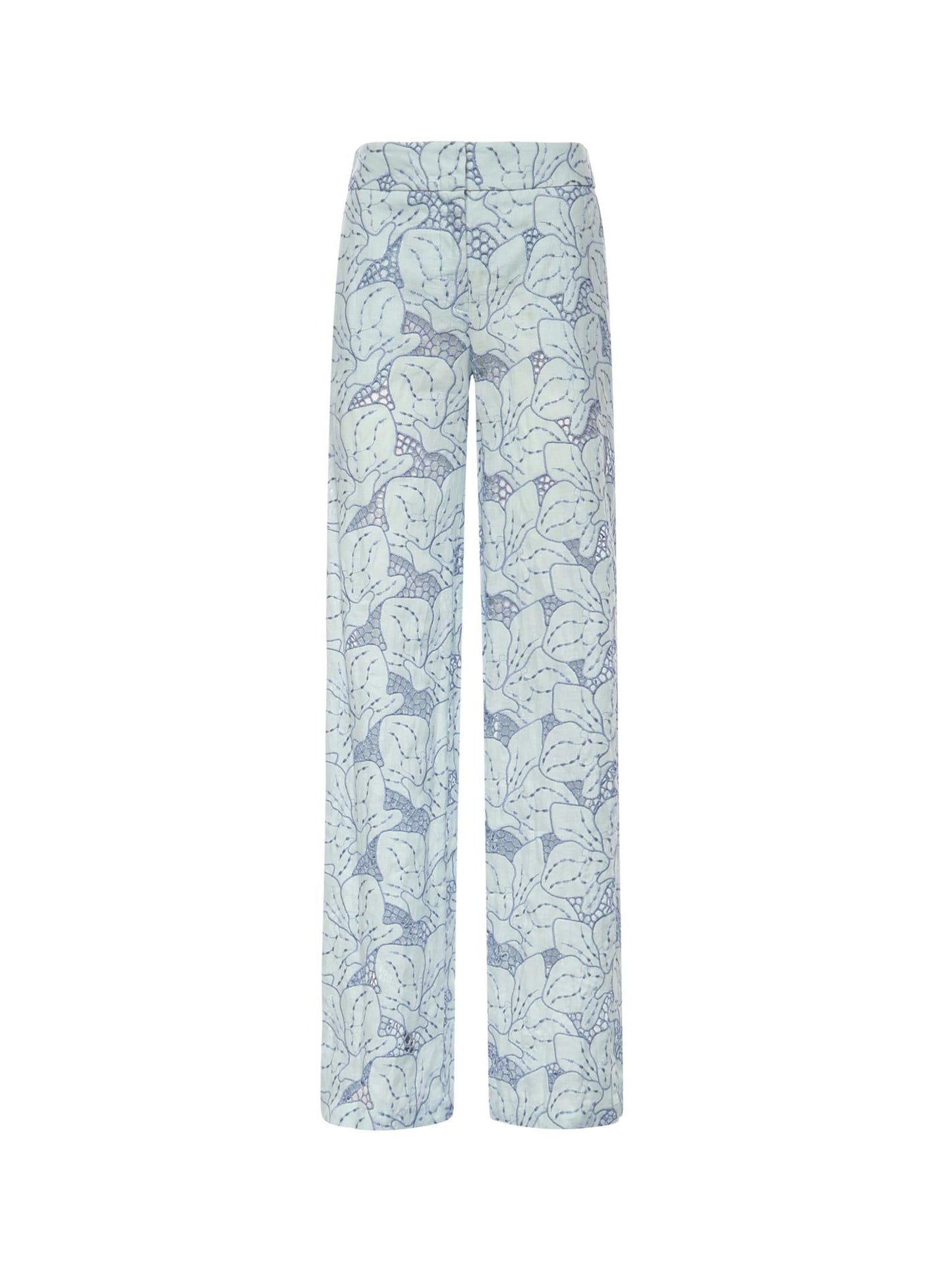 Pantaloni in lino con ricamo orchidea