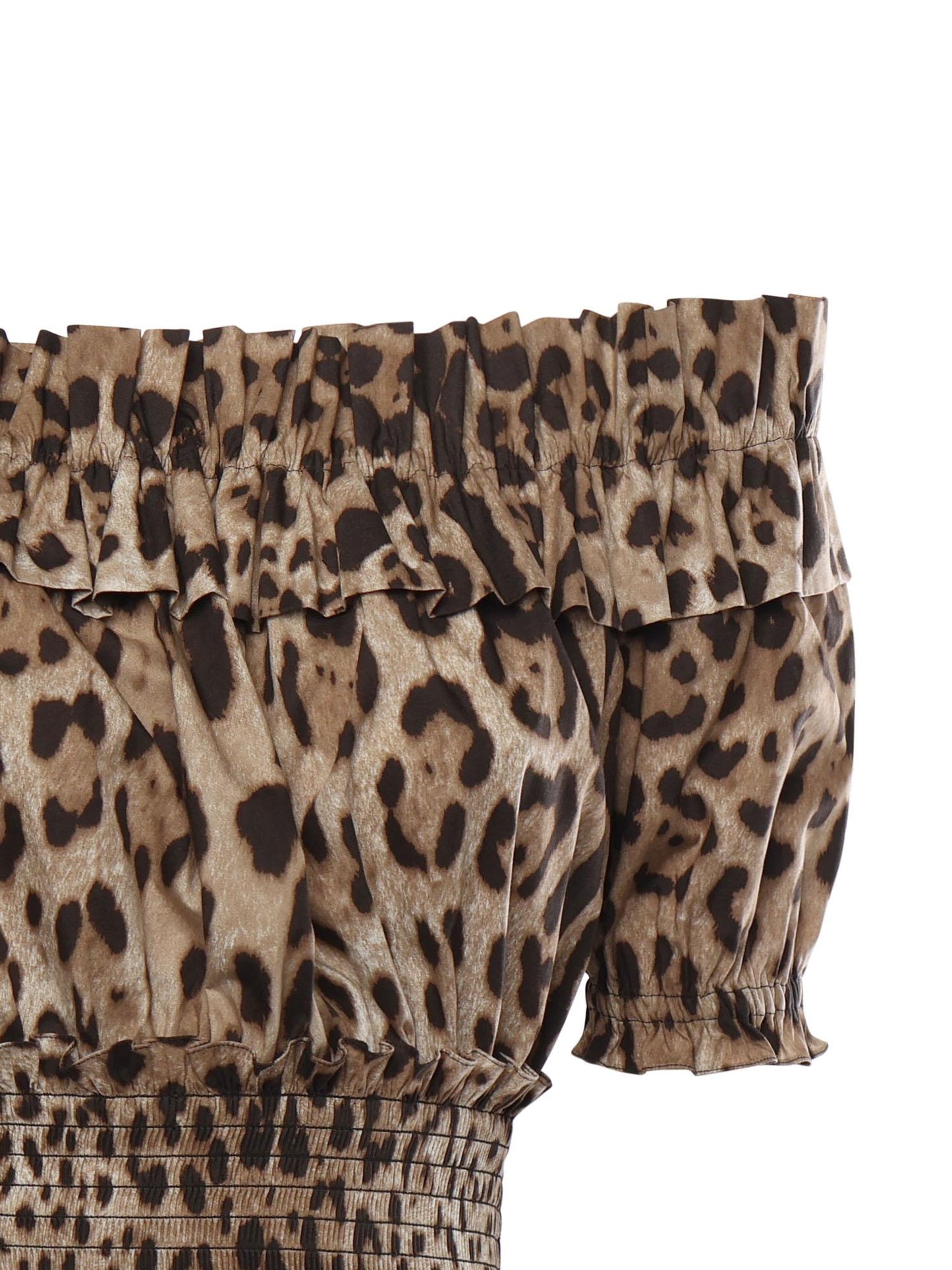 Abito corto in popeline con stampa leopardo