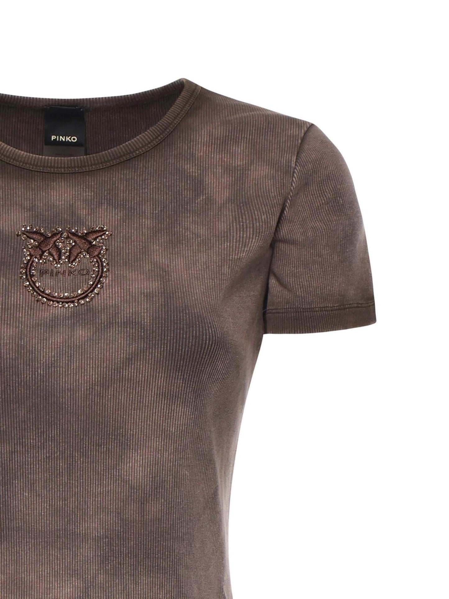 T-shirt cropped a coste con logo