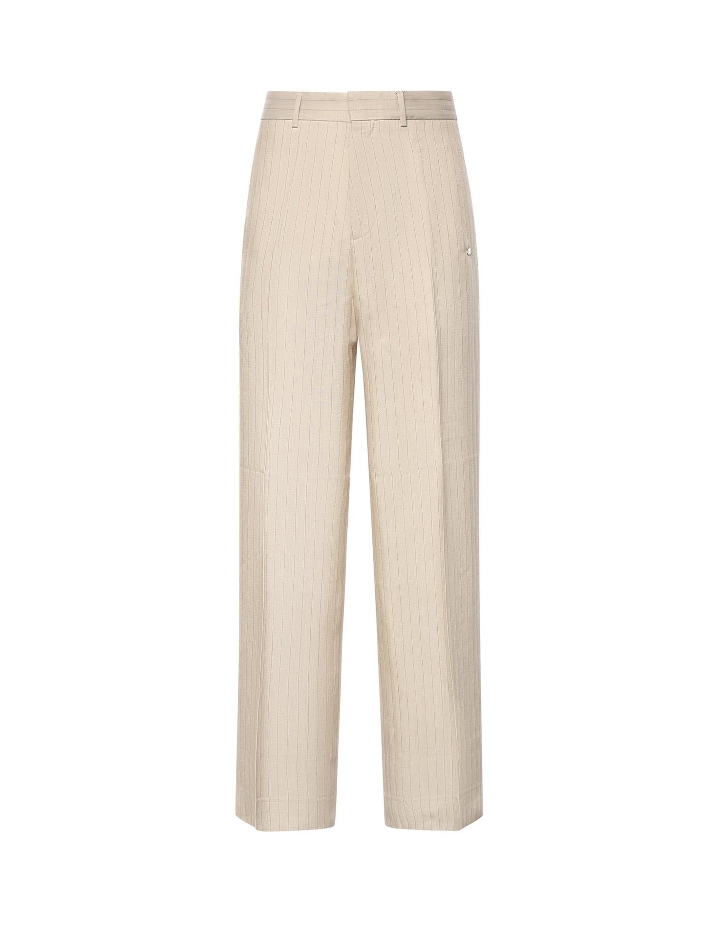 Pantaloni sartoriali gessati in misto viscosa e lino