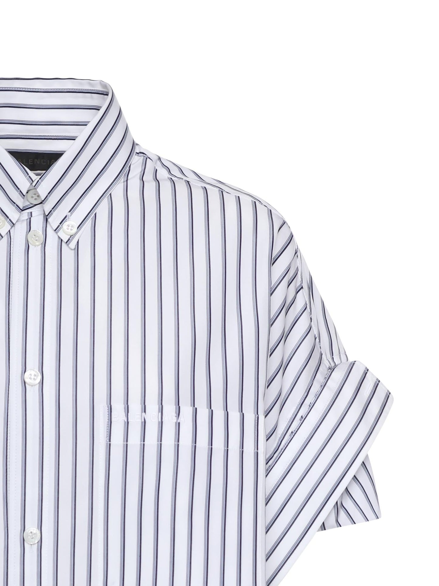 Camicia con maniche con risvolto in popeline a righe