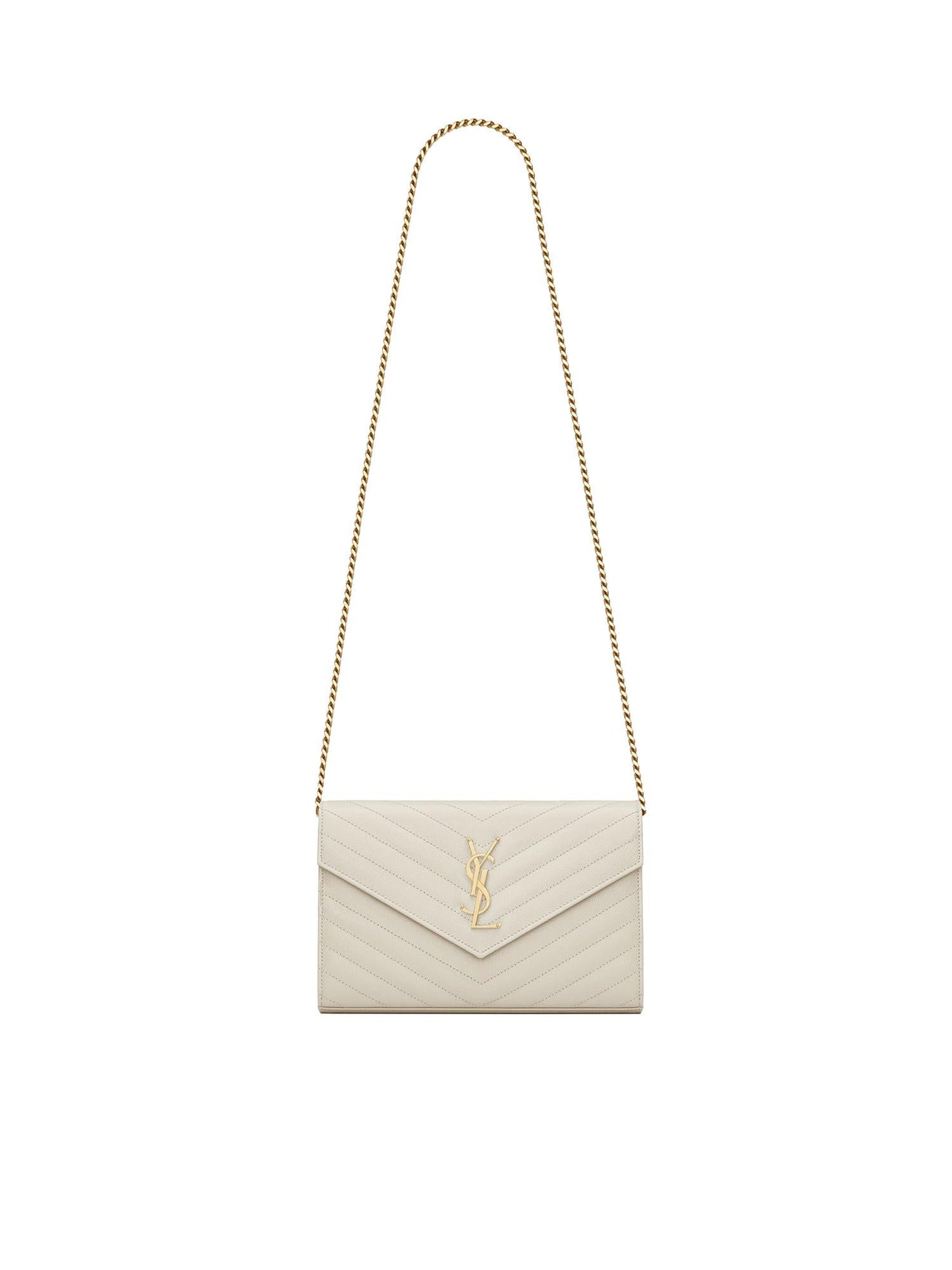 Pochette con catena Cassandre in pelle grain de poudre