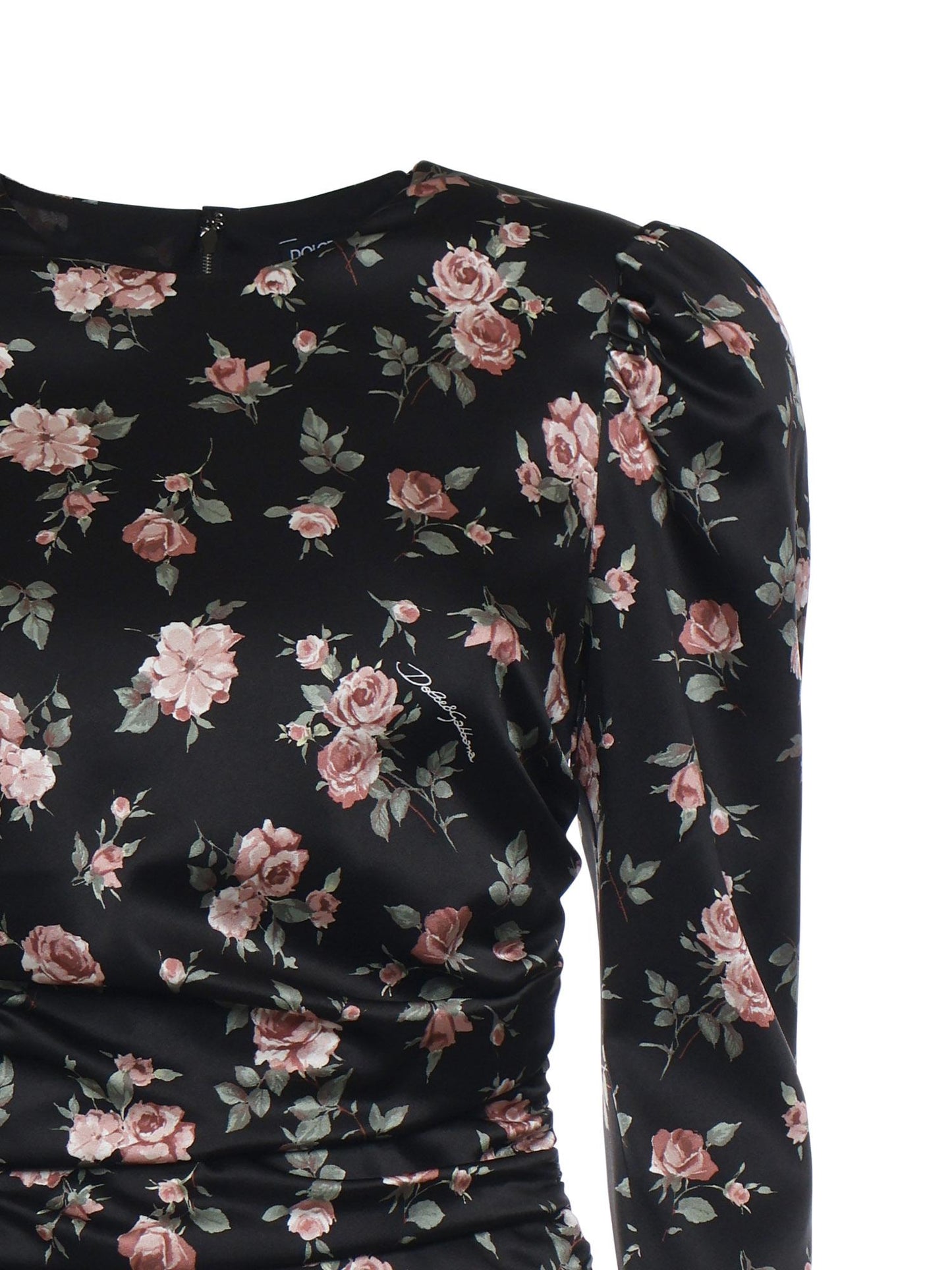 Abito drappeggiato stampa Rose vintage