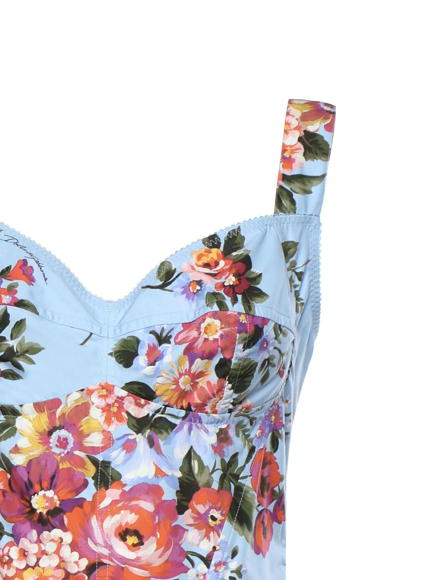 Abito bustier in cotone con stampa floreale