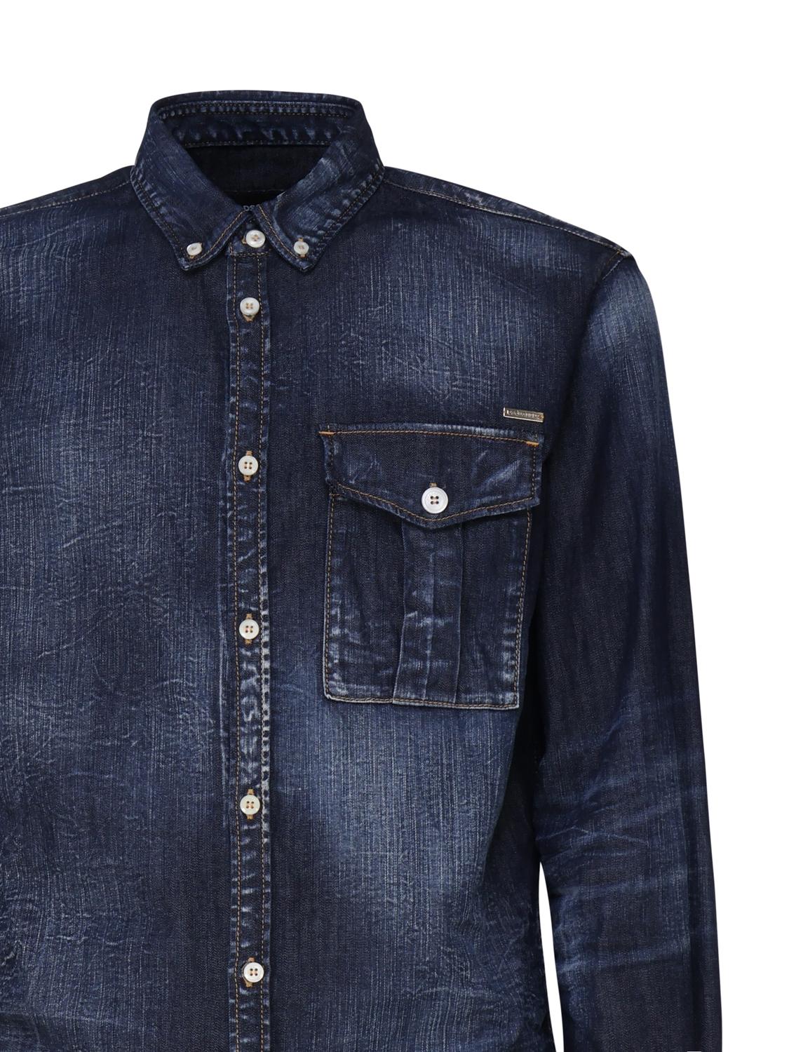 Camicia denim con placca logo