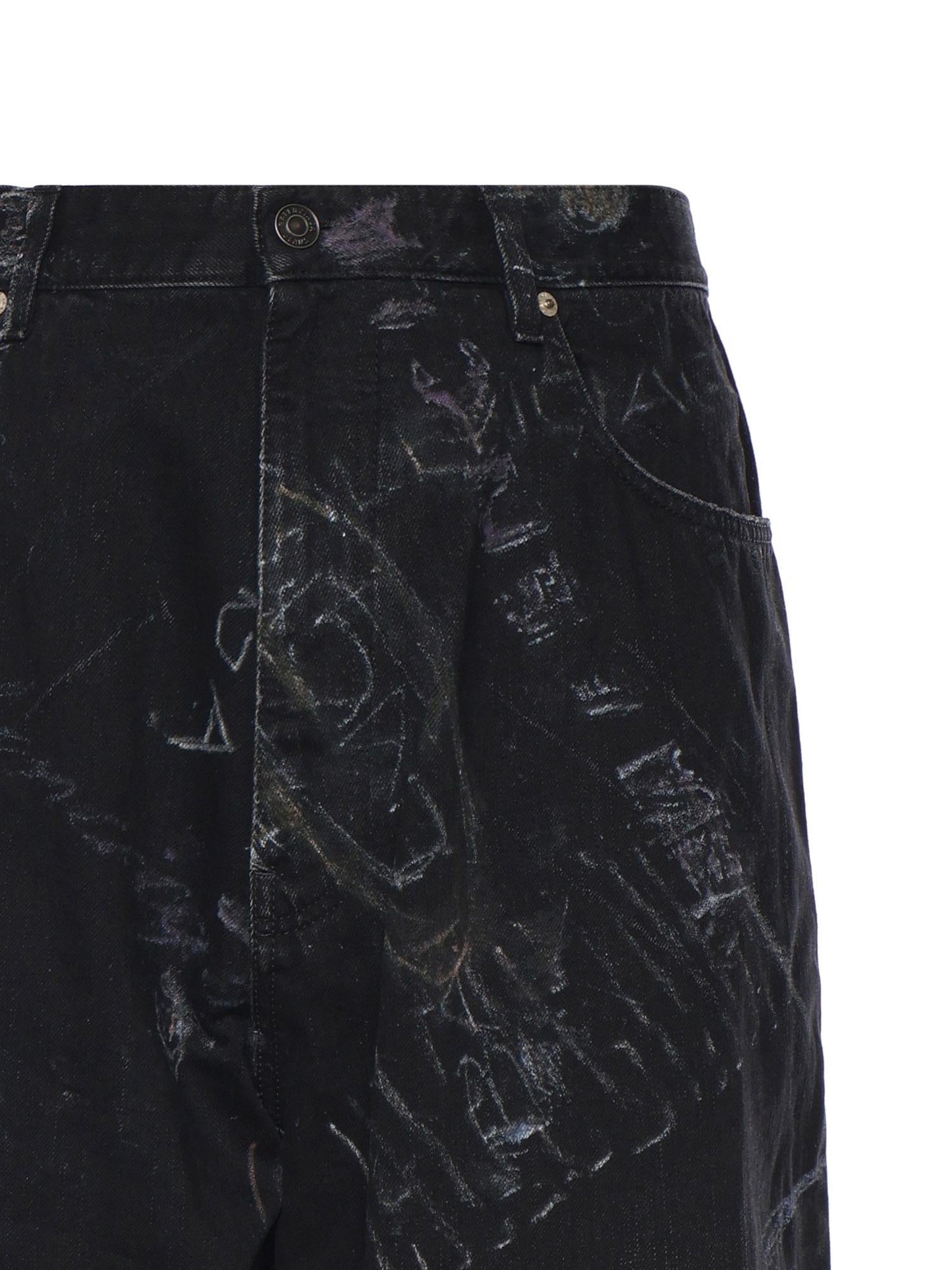 Pantaloni Baggy Minimal in denim di cotone washed crayon allover